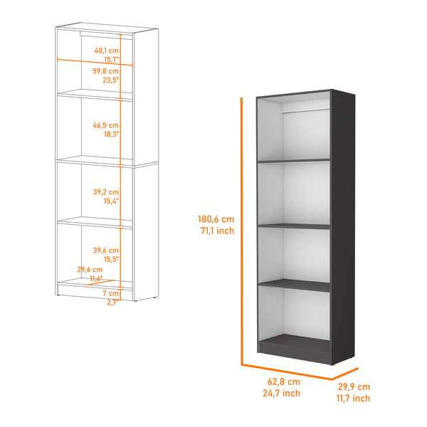 English Elm Sutton Tiered Bookcase with 4 Spacious Shelves, 71.1"H x 24.7"W x 11.7"D — Elegant White/Black/Gray Finish B128P176168