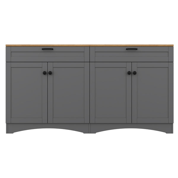 English Elm ON-TREND Farmhouse TV Stand 62.9" Rustic Wood-Grain Top with 2 Drawers, Adjustable Shelves, Stable Storage for Living Room Bedroom Dining Grey N721P245732E