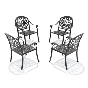 English Elm Cast Aluminum Outdoor Dining Chairs Set of 4 with Carved Relief Frame and Brown Cushions W1710S00504