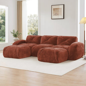 English Elm U-shaped Modular Velvet Sofa Tufted Cloud Seating for Living Room or Home Theater Red+Brown W714S01604
