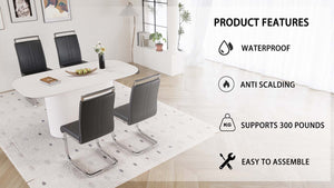 English Elm 63" Medieval Modern Cream Mdf Dining Table With 4 Ergonomic Pu Chairs, Stylish & Easy Assembly Set W2189S00669