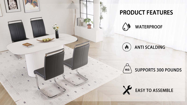 English Elm 63" Medieval Modern Cream Mdf Dining Table With 4 Ergonomic Pu Chairs, Stylish & Easy Assembly Set W2189S00669