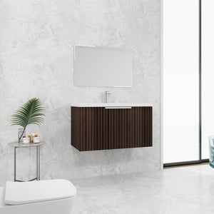 English Elm 36 Inch Silver-Brown Stripe Wall-Mounted Vanity with Resin Sink, Soft-Close Doors & Spacious Storage W999P204953