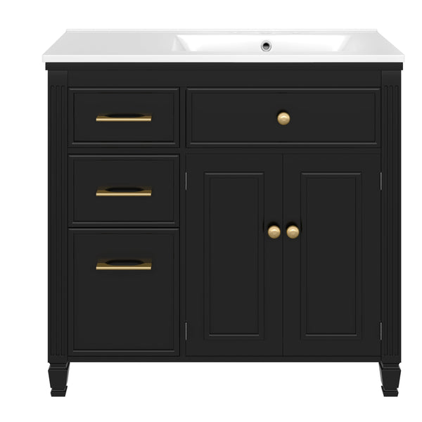 English Elm Christopher Knight Home® - 36" Freestanding 36-inch Modern Bathroom Vanity with Ceramic Sink, Ample Storage, Solid Legs, Durable Finish Black N759P284623B