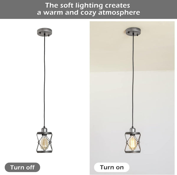 English Elm Industrial Brushed Nickel Mini Cage Pendant Light - Adjustable LED Downlight for Kitchen Island, Dining Room T3177P299501