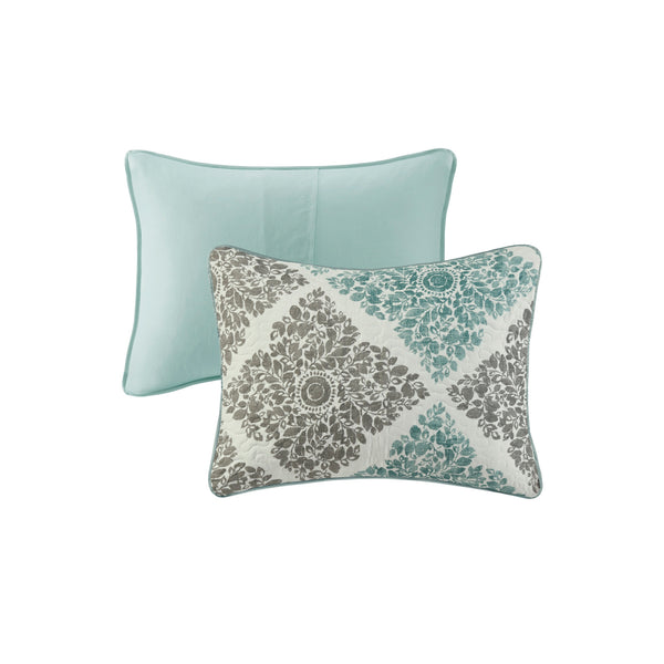 English Elm 6 Piece Printed Quilt Set With Decorative Pillows - Aqua King/Cal King, Elegant And Reversible Design B03597395