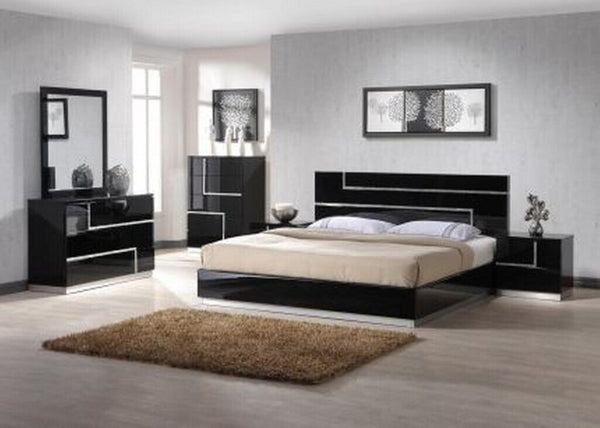 English Elm Modern Gloss Lacquer Nightstand with Rhinestone Accents Chrome Base Two Drawers B011P453240