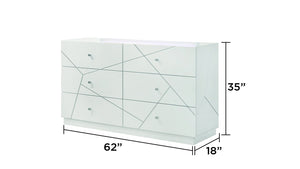 English Elm Manhattan White Dresser with Geometric Lacquer Finish, 6 Smooth-Glide Drawers & Red Velvet Lining B009P309293
