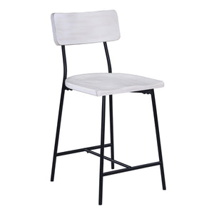 English Elm Badin Wood and Metal Modern Counter Stool with Saddle Seat, White Washed Wood, Black Frame, Durable Comfort - Adjustable Glides (Seat 24.25") B050P364430