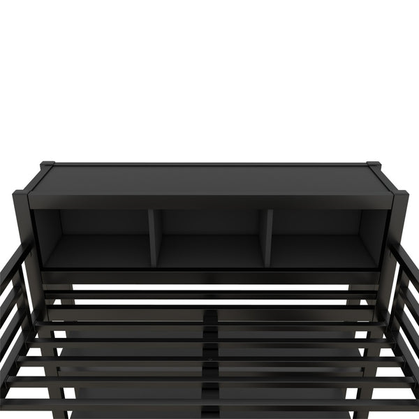 English Elm Full Size Car Shaped Kids Platform Bed with Storage Drawers Integrated Desk Pine Wood Black W1580S00592