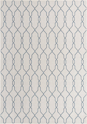 Unique Loom Outdoor Trellis Links Trellis Machine Made Trellis Rug Ivory, Navy Blue 8' 0" x 11' 4"