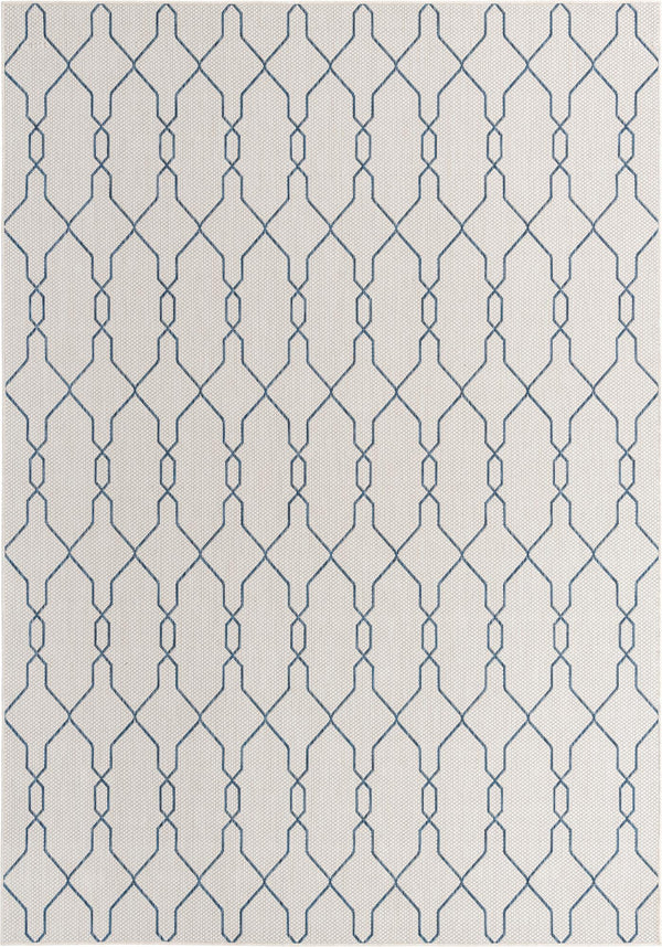 Unique Loom Outdoor Trellis Links Trellis Machine Made Trellis Rug Ivory, Navy Blue 8' 0" x 11' 4"