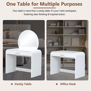 English Elm 39" Makeup Vanity Table with Touchscreen LED Mirror, Sleek Dressing Table with Drawer and Glass Top - Durable Rubberwood, Fast Assembly White N704P196658K
