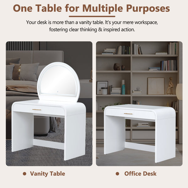 English Elm 39" Makeup Vanity Table with Touchscreen LED Mirror, Sleek Dressing Table with Drawer and Glass Top - Durable Rubberwood, Fast Assembly White N704P196658K