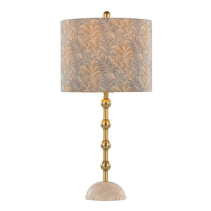 English Elm Table Lamp Set of 2 Travertine Stone Base with Brass Hardware and Warm Fabric Shade Gold,Tan B202P471583