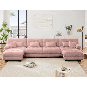 English Elm Free Modular U-Shaped Sectional Sofa - Cozy 4-Seater Cloud Couch In Soft Vintage Chenille Pink W714S01015