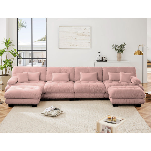 English Elm Free Modular U-Shaped Sectional Sofa - Cozy 4-Seater Cloud Couch In Soft Vintage Chenille Pink W714S01015