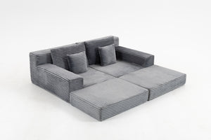 English Elm Double Cloud Plush Chaise Lounge Sofa Bed with Deep Seat, No Assembly, Ultra-Soft Corduroy Comfort Gray W794S00006