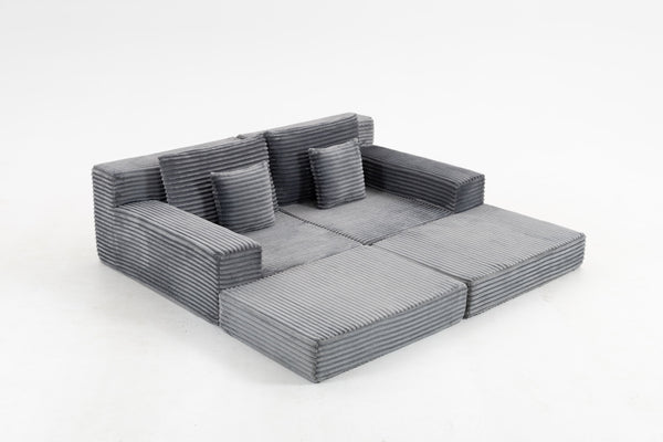 English Elm Double Cloud Plush Chaise Lounge Sofa Bed with Deep Seat, No Assembly, Ultra-Soft Corduroy Comfort Gray W794S00006