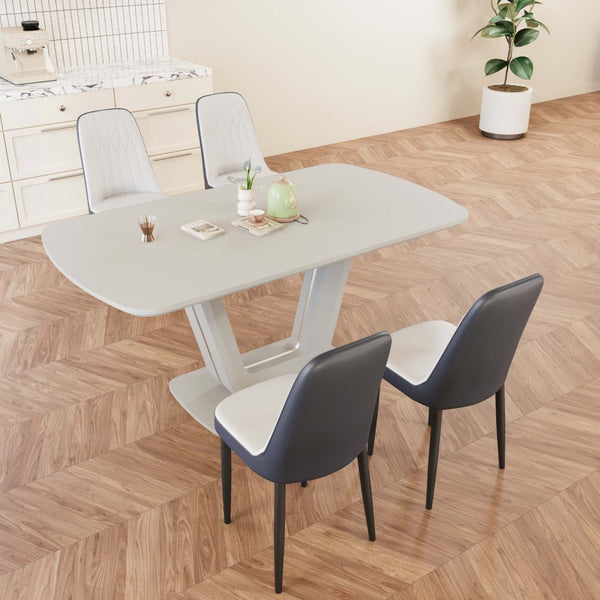English Elm 62.99-78.74" Extendable Dining Set with 4 Pu Leather Chairs Seats up to Eight Blue+Grey,White W2189S00861