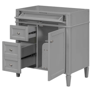 English Elm 30'' Modern Bathroom Vanity Cabinet with Roman Legs, 3 Drawers, Adjustable Shelf, Tip-Out Drawer, Durable MDF/Solid Wood Gray N710P236988E