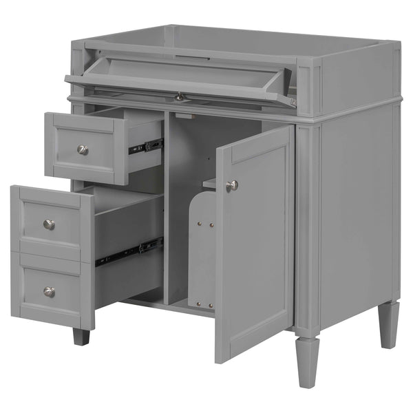 English Elm 30'' Modern Bathroom Vanity Cabinet with Roman Legs, 3 Drawers, Adjustable Shelf, Tip-Out Drawer, Durable MDF/Solid Wood Gray N710P236988E