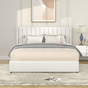 English Elm Ivory Boucle Upholstered Queen Storage Bed With Tufted Headboard & Drawer System B191P191660-GIGA
