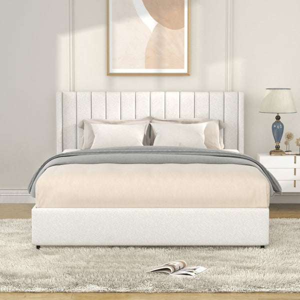 English Elm Ivory Boucle Upholstered Queen Storage Bed With Tufted Headboard & Drawer System B191P191660-GIGA