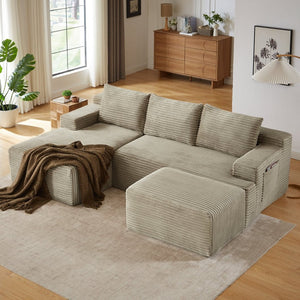 English Elm U-shaped Cloud Sectional Corduroy Deep Seat Modular Sofa for Living Room Lounge W2339S00110