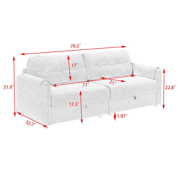 English Elm 79.50" Teddy Cotton-Linen Sofa With Metal Legs - Stylish 3-Seat Comfort For Modern Living Rooms W3356S00030