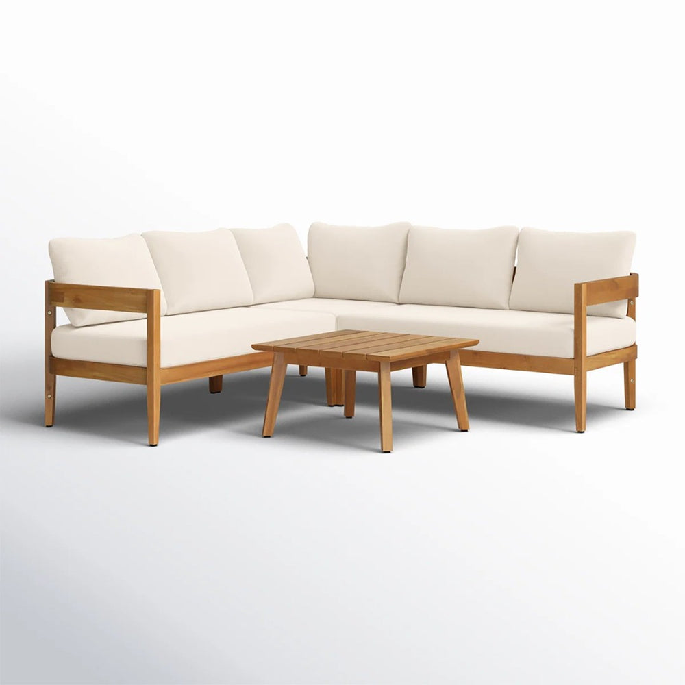 English Elm Brooklyn Outdoor 4 Piece Acacia Wood Sectional Set with Beige Cushions Teak Finish N773OS00143B