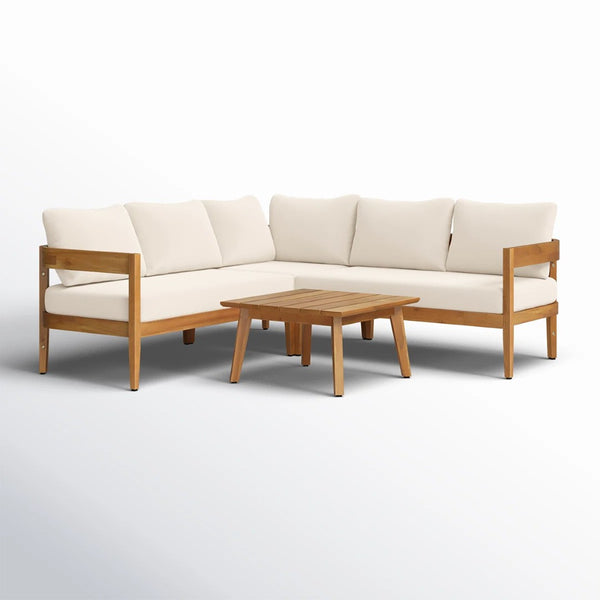 English Elm Brooklyn Outdoor 4 Piece Acacia Wood Sectional Set with Beige Cushions Teak Finish N773OS00143B