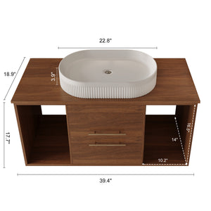 English Elm Modern 39.4" Wall-Mounted Floating Vanity With Oval Sink, Soft-Close Drawers & Open Shelf Storage W3136S00028