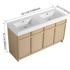 English Elm 60" Freestanding Vanity with Double Resin Sink, Scratch & Water-Resistant Plywood, Soft-Close Doors (Modern) W999S00266