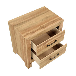 English Elm Natural 2-Drawer Nightstand with Melamine Scratch-Resistant Surface, Dovetail Drawers & Black Pulls — Ready-to-Use Bedside Table B011P365542
