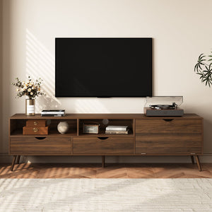 English Elm Mid Century TV Stand Natural Wood Grain with Drop-Down Door, 2 Drawers & 4 Cabinets, Cable-Managed Storage (Fits TVs up to 80") N710P295758P