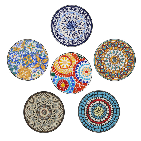 English Elm Christopher Knight Home® - Patio Side Table with Vibrant Ceramic Floral Top, Powder-Coated Steel Frame, Weather-Resistant Finish Black,Blue N768P214810B