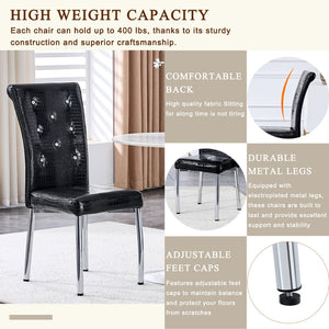 English Elm Set of 4 Glam Faux Leather Dining Chairs with Crystal Buckle and Gold Tone Legs Black W3226P311056