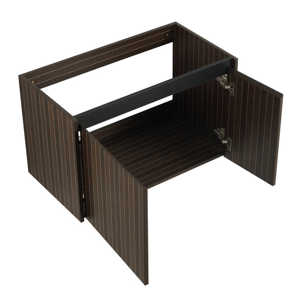 English Elm 30 Resin Sink Vanity with Soft-Close Doors, Floating Mount Design, Durable Scratch & Water-Resistant Finish Silver-Brown Stripe W999P228754