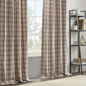 JLA Home Madison Park - Plaid Yarn-Dyed Green Curtain Panel with Fleece Backing for Thermal Insulation and Privacy, 84-108" Brown MP40-8523