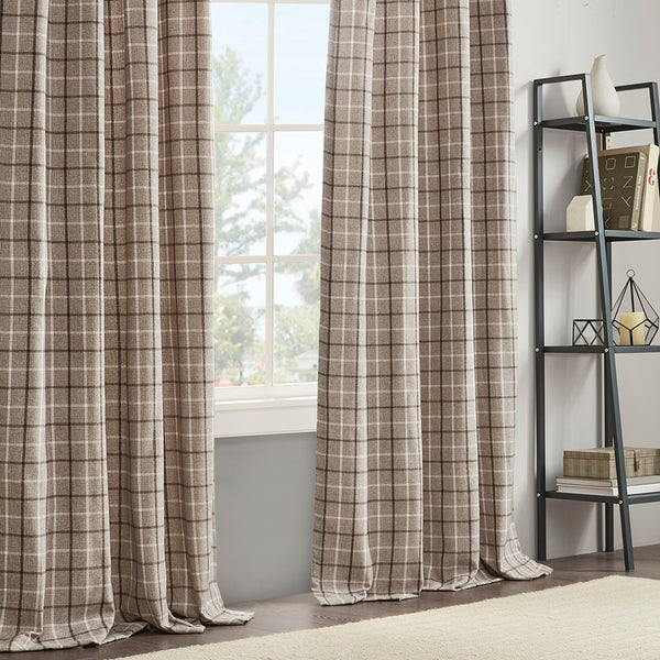 JLA Home Madison Park - Plaid Yarn-Dyed Green Curtain Panel with Fleece Backing for Thermal Insulation and Privacy, 84-108" Brown MP40-8523
