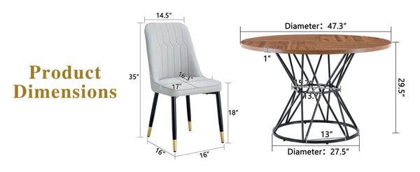 English Elm Table and Chair Set Round Tempered Glass Top Gold X Base with 4 Pu Dining Seats W1151S04839