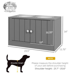 English Elm Pet Feeder Station with Mdf Storage Cabinet and Raised Stainless Steel Bowls for Large Dogs T3971P412290
