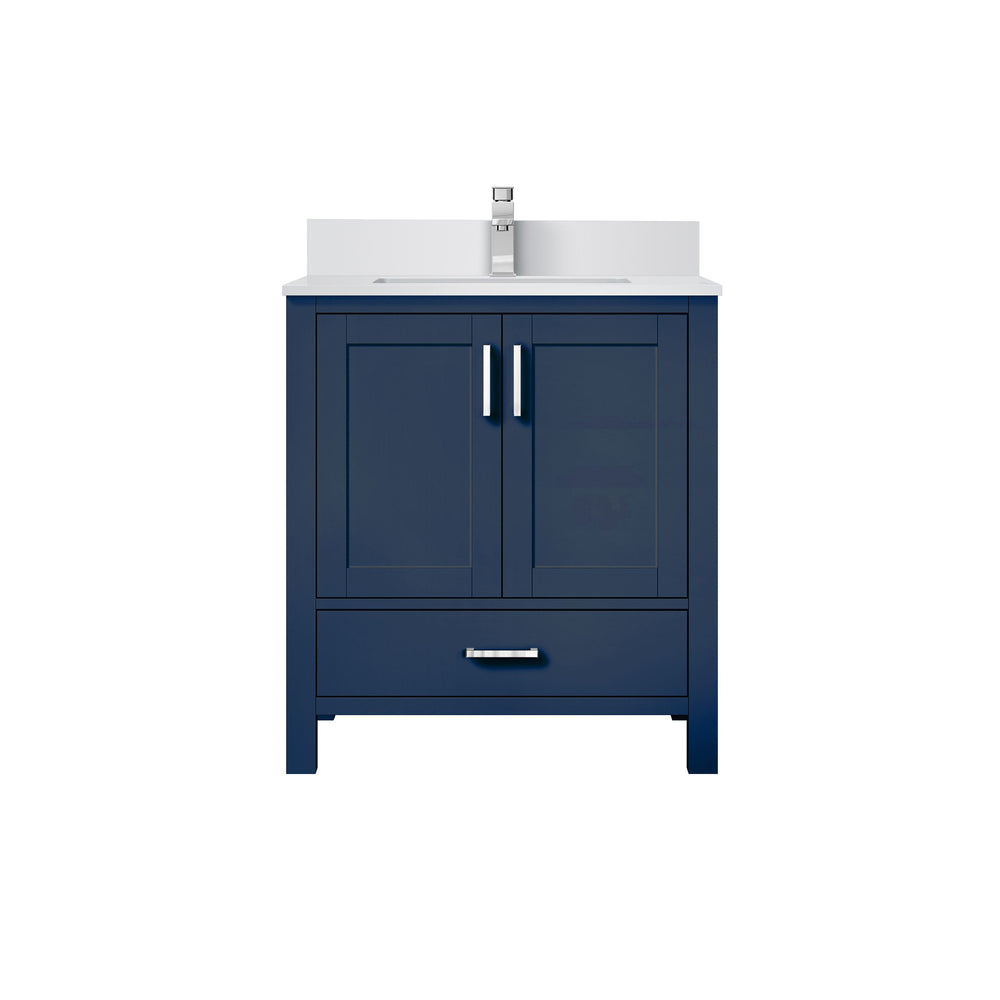 English Elm Navy 30" Bath Vanity with White Quartz Top, Soft-Close Drawer, Chrome Faucet & Spacious Storage B2731P259012