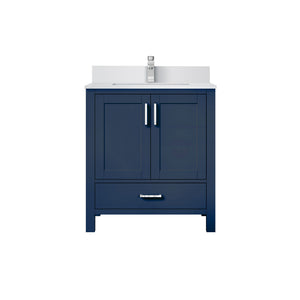 English Elm Navy 30" Bath Vanity with White Quartz Top, Soft-Close Drawer, Chrome Faucet & Spacious Storage B2731P259012