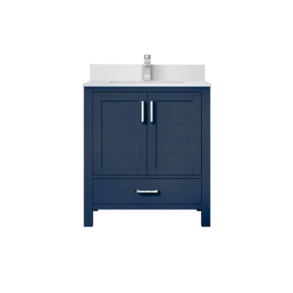 English Elm Navy 30" Bath Vanity with White Quartz Top, Soft-Close Drawer, Chrome Faucet & Spacious Storage B2731P259012