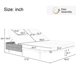 English Elm TREXM Outdoor Daybed with Dual 5-Position Adjustable Backrests, UV-Resistant Rattan & Removable Cushions Beige+White TM000021AAA