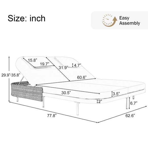 English Elm Trexm Outdoor Pe Rattan Daybed Dual Adjustable Backrest Iron Frame Poolside Lounger N715P250513B