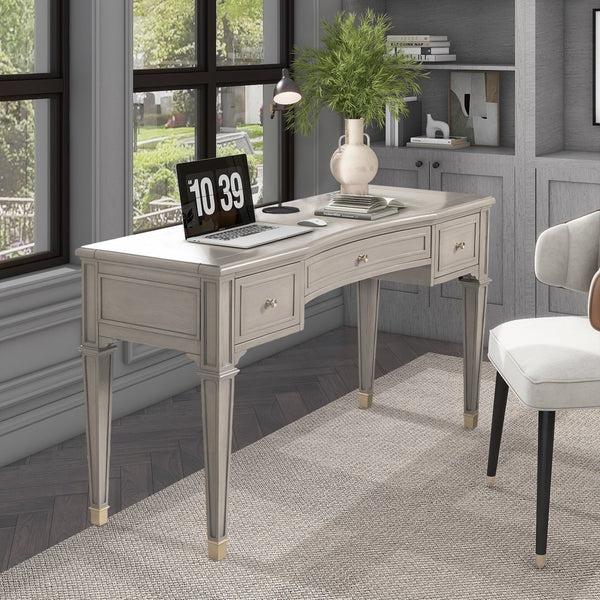 English Elm Jennifer Taylor Home - Dauphin 55" Executive Desk In Grey Cashmere - Stylish Wood Design With 3 Drawers & Gold Accents B2719P238479