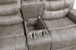 English Elm Grayish Brown Microfiber Reclining Sofa Set Three Piece Plush Living Room Suite B011S01263